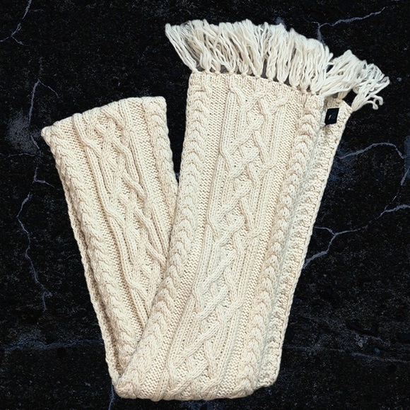 Express Accessories - Express Wool Scarf Long Chunky Knit Fringe Cream